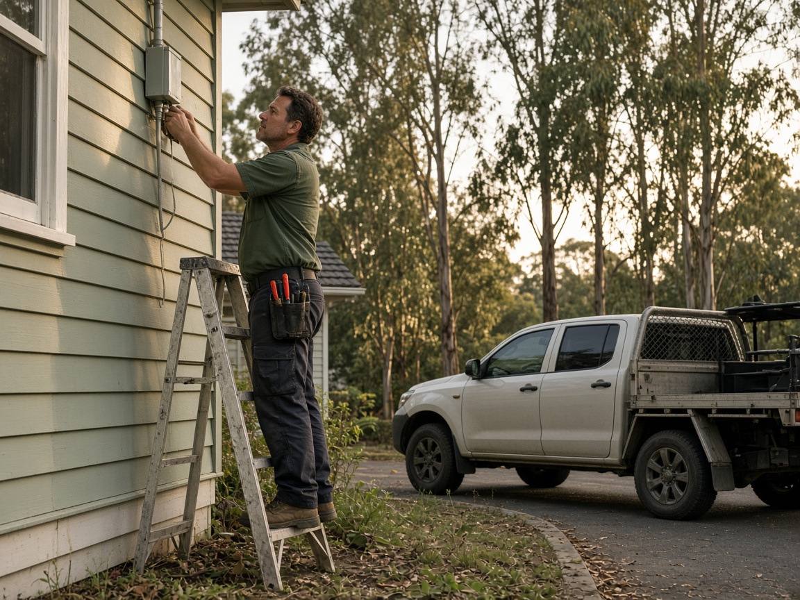 Tradesperson working at a weatherboard home in regional NSW